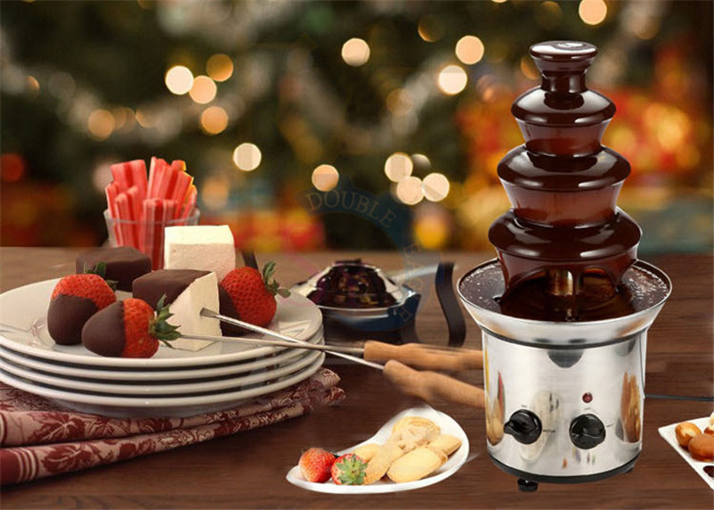 Home Use Small Chocolate Fondue Fountain Machine 4 Levels Stainless Steel Chocolate Hot Pot Fountain Fondue Dispenser For Party