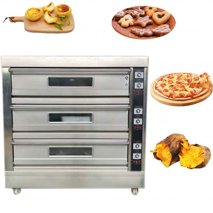 Multifuncional  3 deck 6 trays gas baking oven naan pizza commercial baking oven arabic roast  baking oven for bread and cake