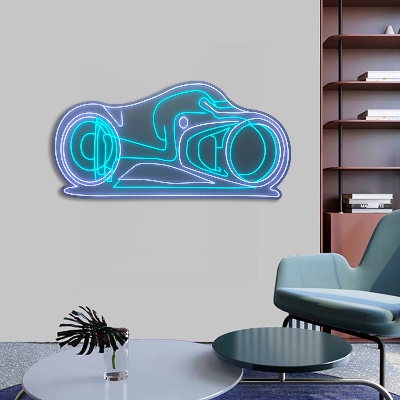 JZ  Bedroom Decoration 3D Abstract Car Neon Led Picture Led Light Wall Art Illuminated Kids Room Painting