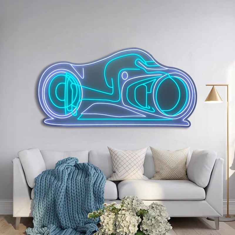 JZ  Bedroom Decoration 3D Abstract Car Neon Led Picture Led Light Wall Art Illuminated Kids Room Painting