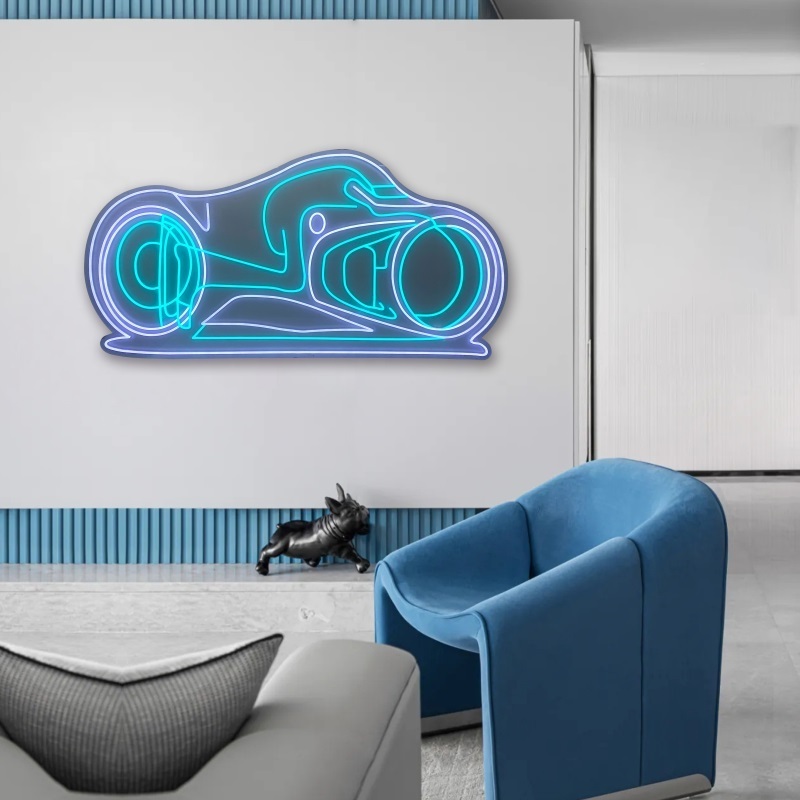 JZ  Bedroom Decoration 3D Abstract Car Neon Led Picture Led Light Wall Art Illuminated Kids Room Painting