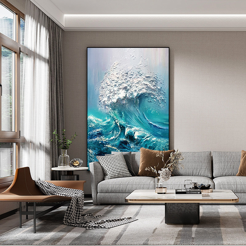 JZ  Home Decor Hand Painting 3D Artwork Hand Painted Abstract Oil Painting Texture Seascape Canvas Art Wall Decoration