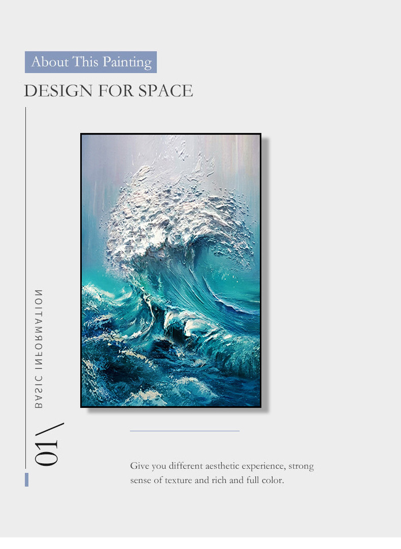 JZ  Home Decor Hand Painting 3D Artwork Hand Painted Abstract Oil Painting Texture Seascape Canvas Art Wall Decoration