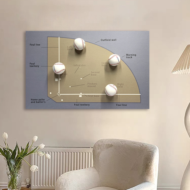 JZ Children Room Decor Handmade Mixed Media Artwork 3D Baseball Painting Kids Room Decoration Wall Art