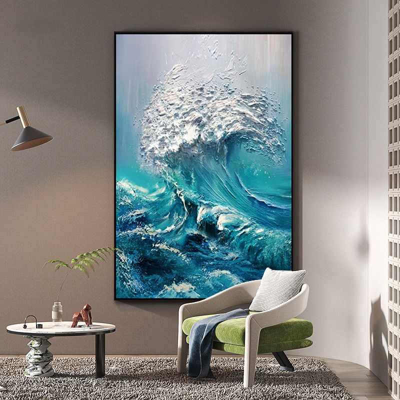 JZ  Home Decor Hand Painting 3D Artwork Hand Painted Abstract Oil Painting Texture Seascape Canvas Art Wall Decoration