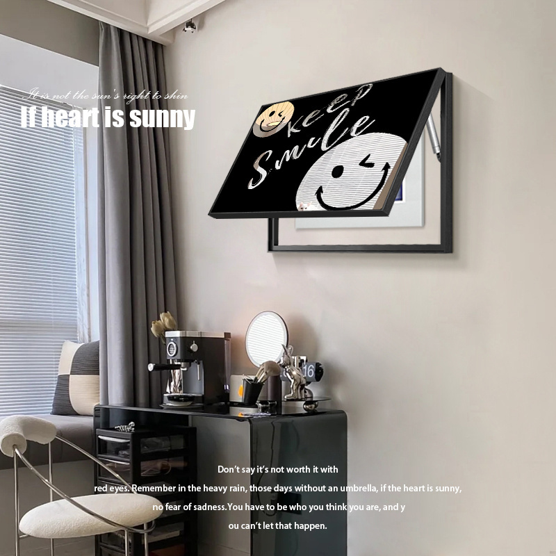 JZ Modern Decoration Framed Poster Smiling Face Print Painting Electric Meter Box Cover Mirrors Decor Wall