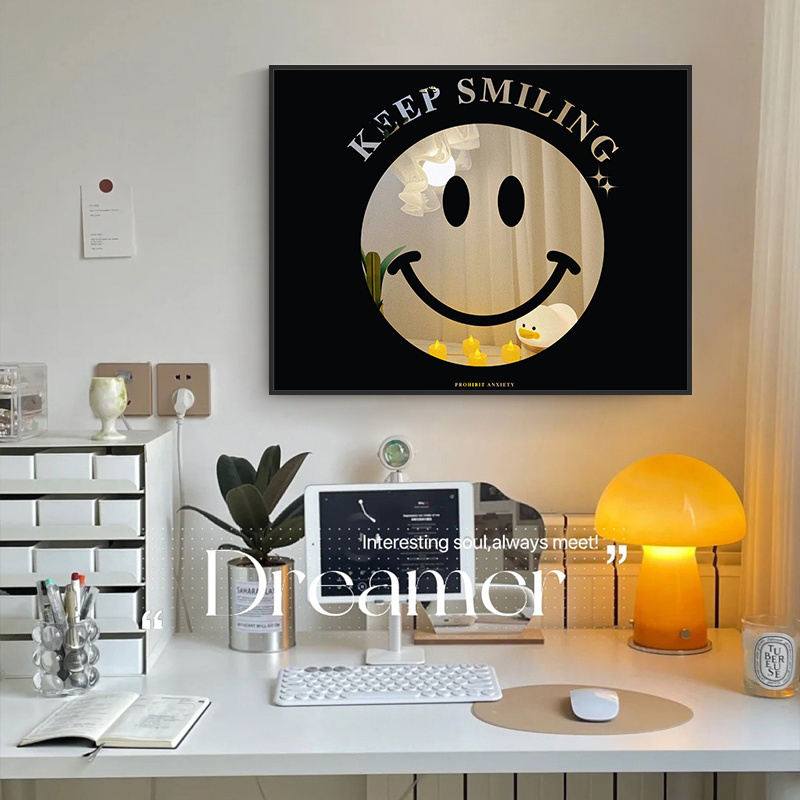 JZ Modern Decoration Framed Poster Smiling Face Print Painting Electric Meter Box Cover Mirrors Decor Wall