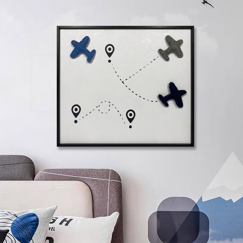 JZ Home Decor Handmade Wall Art Mixed Media Artwork Airplane 3D Painting Kids Room Decoration