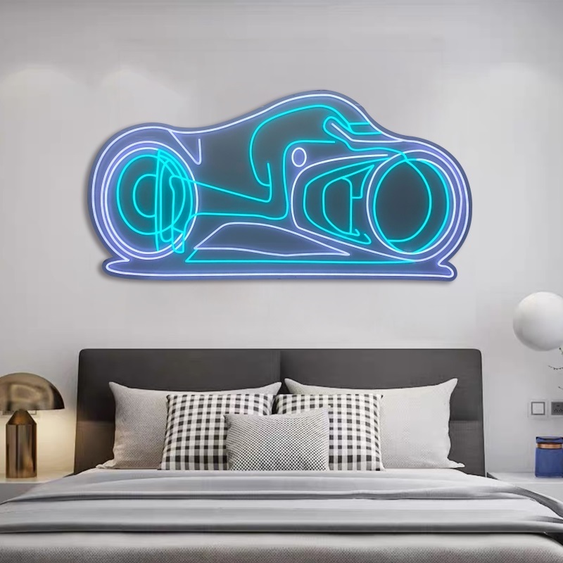 JZ  Bedroom Decoration 3D Abstract Car Neon Led Picture Led Light Wall Art Illuminated Kids Room Painting