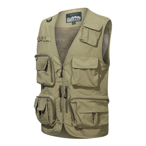 Chinese factory custom OEM sleeveless fishing vest work vest pockets multicolor Khaki black green