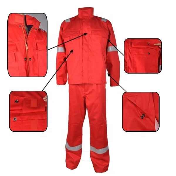 New Arrival Two Pieces FR Coverall 100% Cotton Heavyweight Red Safety Overalls Flame Retardant Working Uniform For Men