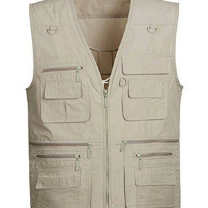 Wholesale Custom Solid Color Waistcoat Men Multi Pockets Cargo Work Vest Khaki Work Wear Uniform Vests With Cheap Price