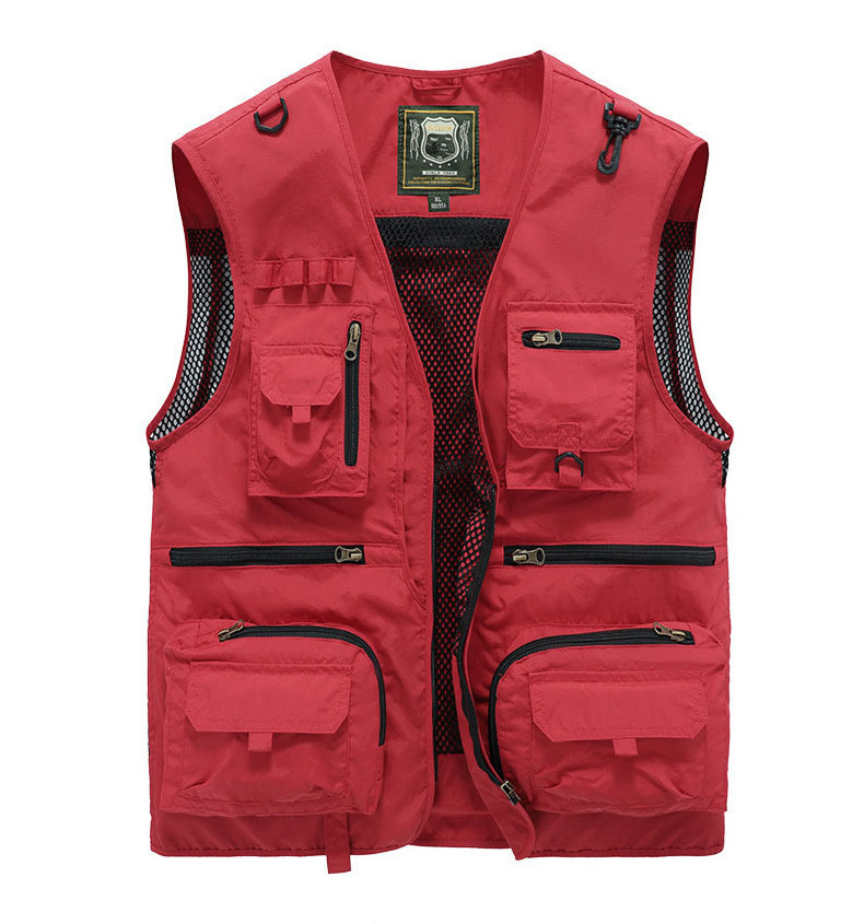 Colorful Breathable Safety Workwear Jacket Outdoor Fishing Vest with zipper Pockets Khaki