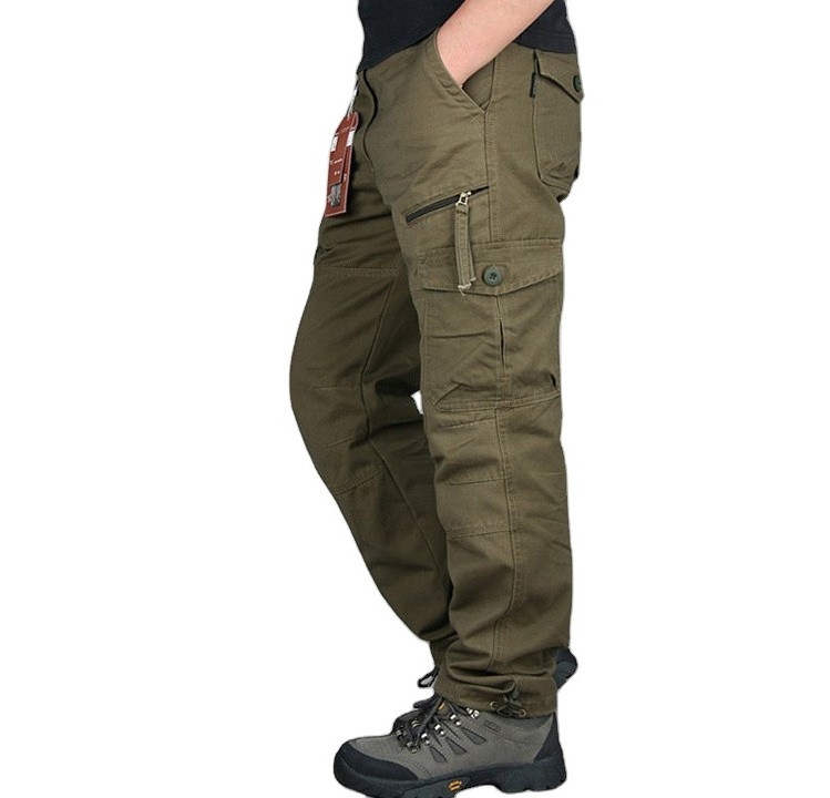 mens khaki green black tactical men 100% cotton cargo pants multi pocket pants streetwear trousers