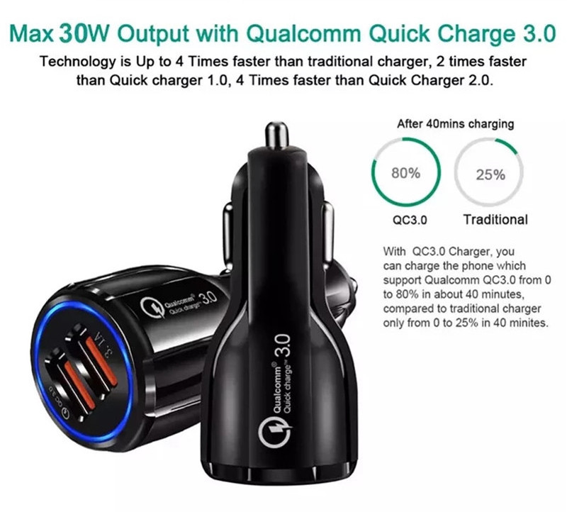 Quick Charge 3.0 Universal Dual USB Mobile Phone Car Chargers Dual QC 3.0 Car Charger For iPhone Samsung