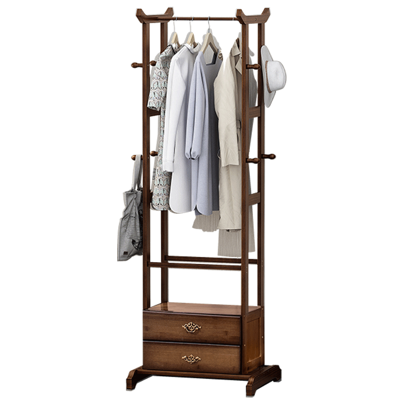 New design Living Room Coat Hanger Bamboo Clothes Rack 2 Drawers with Shelf Clothes Rack Stand