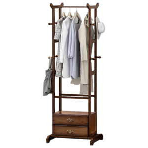 New design Living Room Coat Hanger Bamboo Clothes Rack 2 Drawers with Shelf Clothes Rack Stand