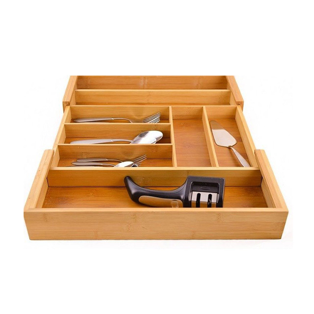 7-9 Compartments Bamboo Expandable Drawer Organizer for Kitchen Utensils and Flatware