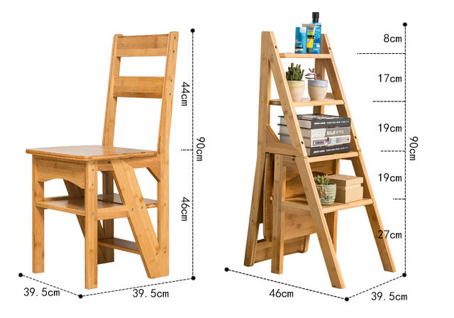 folding bamboo step ladder chair for warehouse and library