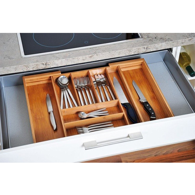 7-9 Compartments Bamboo Expandable Drawer Organizer for Kitchen Utensils and Flatware