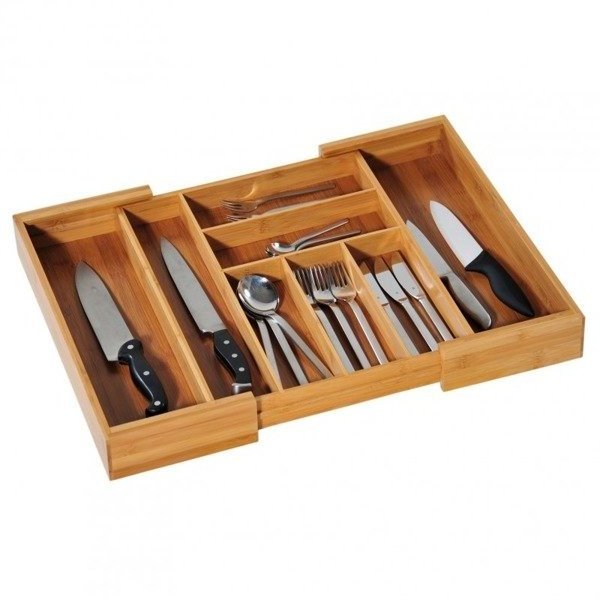 7-9 Compartments Bamboo Expandable Drawer Organizer for Kitchen Utensils and Flatware