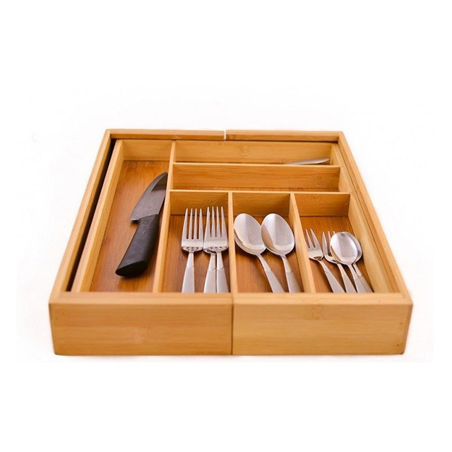 7-9 Compartments Bamboo Expandable Drawer Organizer for Kitchen Utensils and Flatware