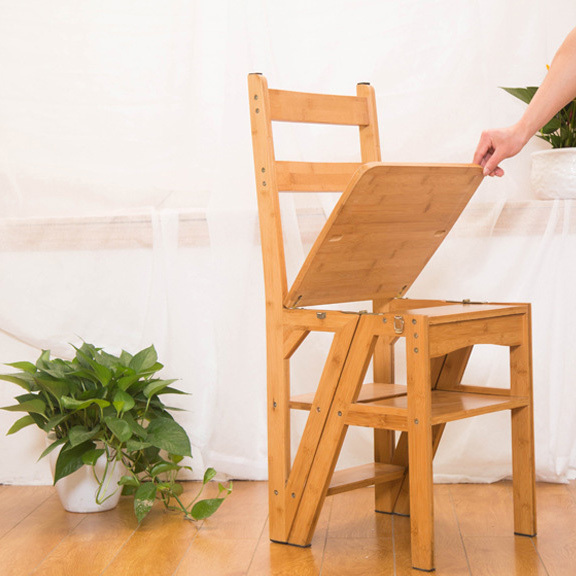 folding bamboo step ladder chair for warehouse and library