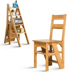 folding bamboo step ladder chair for warehouse and library