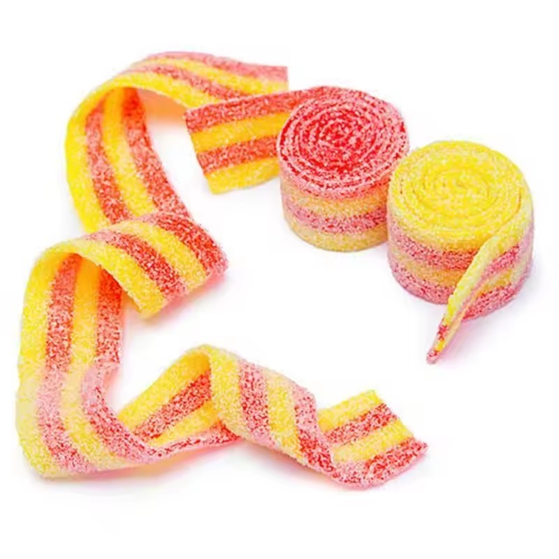 Soft Strip  Sugar Coated Rainbow Sour Gummy Candy Wholesale