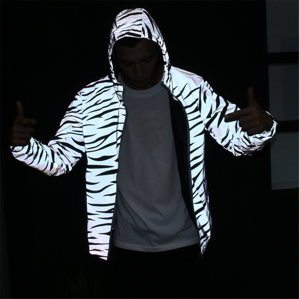 New men's autumn Men/women windbreaker 3m reflective jacket casual hip hop Hooded coats streetwear night shiny jackets