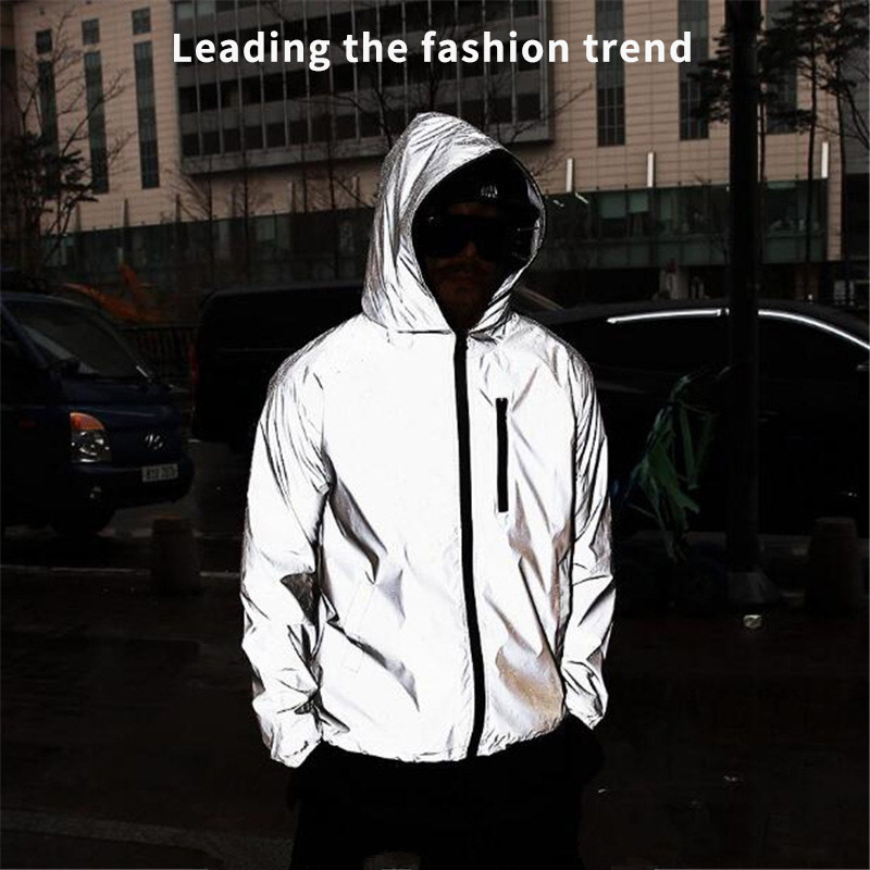 Hot Sale High Reflective Jacket Zip Hooded Jackets 3M Street Fashion Reflective Windbreaker Jacket Men Wholesale