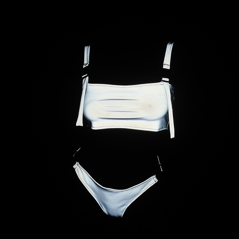 Hot Sale Mature Women Geometric String Swimwear Shiny Bathing Suits Two Pieces Reflective Bikini