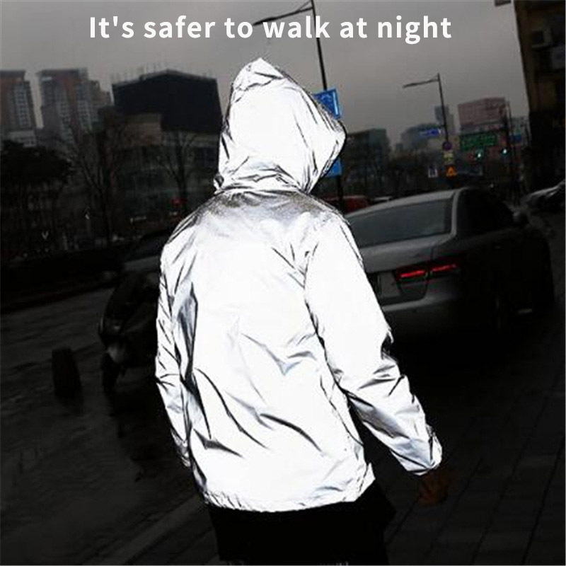 Hot Sale High Reflective Jacket Zip Hooded Jackets 3M Street Fashion Reflective Windbreaker Jacket Men Wholesale