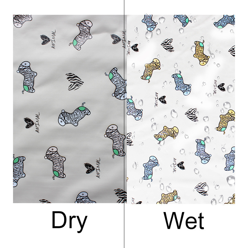 Customized  Wet Water Change Color Custom Hydrochromic Print Fabric For Swimwear Raincoat Umbrella