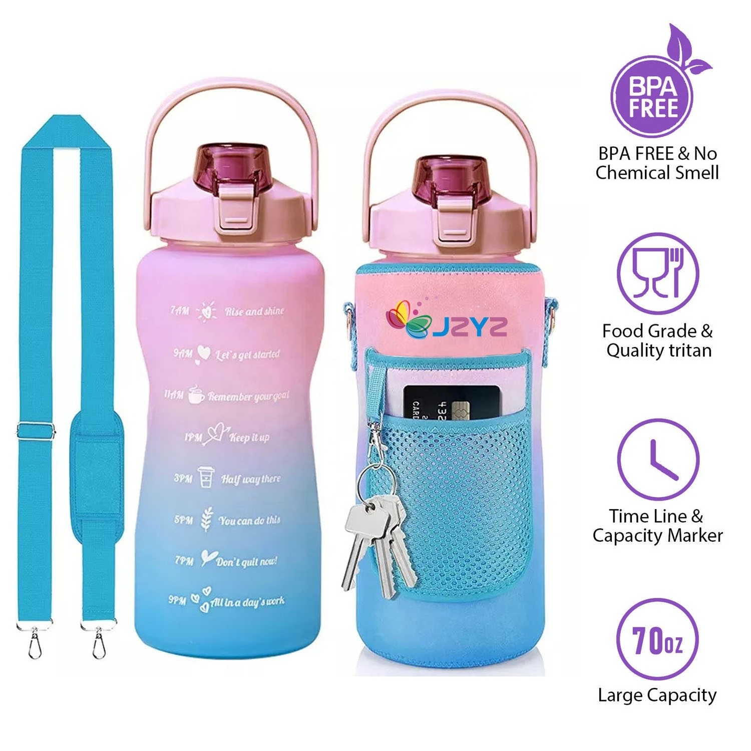 JZYZ Bulk Empty 2022 S Eco Friendly Babys With Strap Bling Stainless Steel Pure Copper Motivational 2l Water Bottle