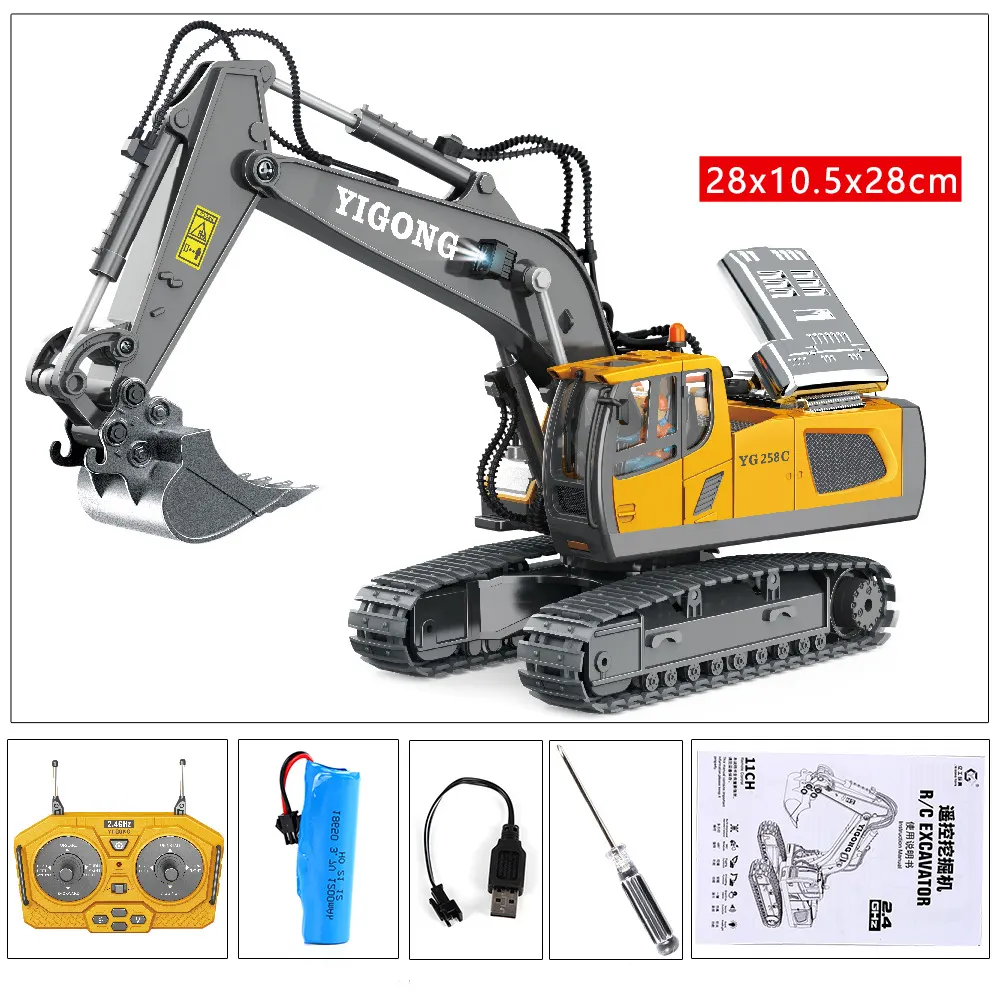 Remote Control Excavator Toy 13 Channel RC Construction Vehicles Hydraulic Haulers Digger Toys Gift For 3- 10 Years Old