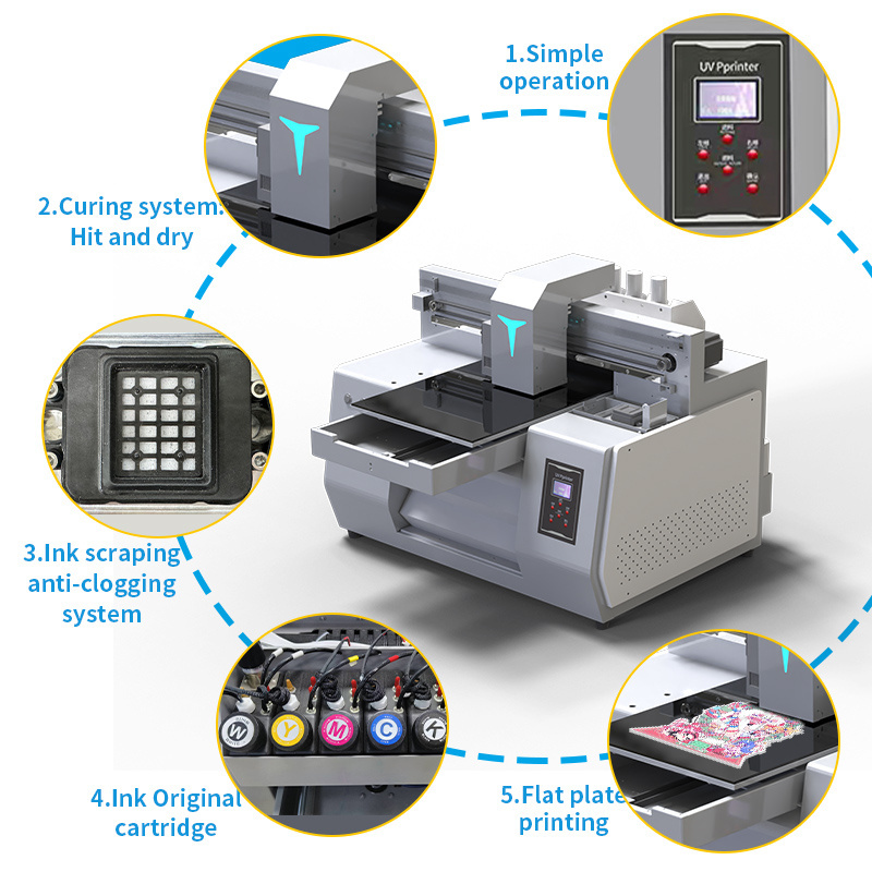 Auto 3050 UV tshirt printing machine cell phone case box cylinder small printing machine a3 uv printer