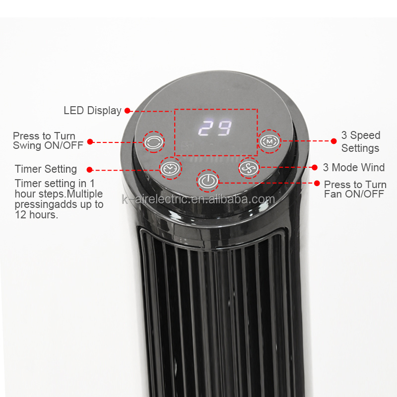 K-AIR New Model 40 Inch Tower Pedestal Water Fans 70 Degree Air Cooling Plastic Oscillation Function Quiet Tower Fan