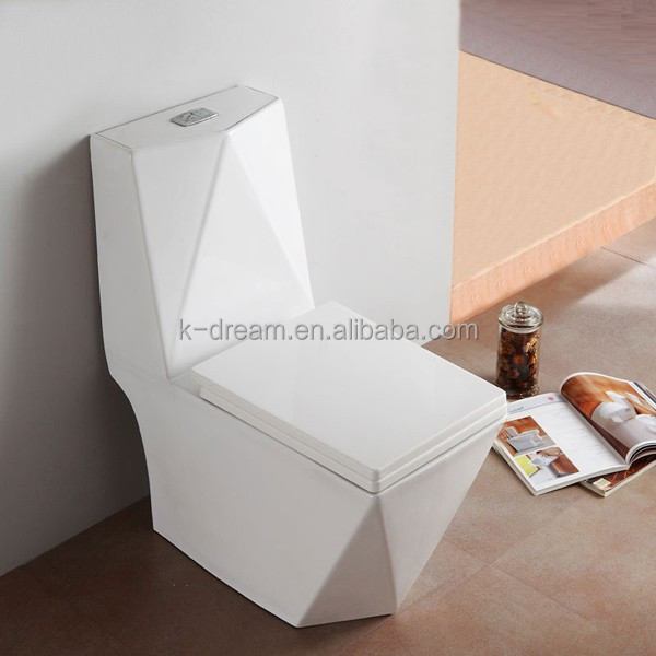 KD-T007P Good Workmanship Ceramic WC Bathroom Toilets One Piece Toilet Diamond Design Floor Mounted Square Water Closet Seat