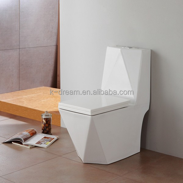 KD-T007P Good Workmanship Ceramic WC Bathroom Toilets One Piece Toilet Diamond Design Floor Mounted Square Water Closet Seat