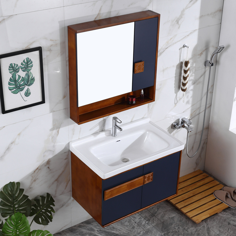 KD-BC146W-60 High Grade Wooden Washroom Furniture Wall Hung American Bathroom Cabinet with Mirrored Vanity and Counter Top Basin