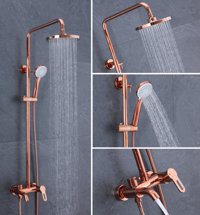 KD-08GS On Sale Rose Golden Bathroom Set Waterfall and Rainfall Square Shower Head with Hand Sprayer Gold Brass Bath Faucet