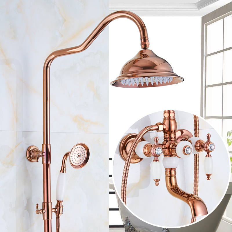 KD-08GS On Sale Rose Golden Bathroom Set Waterfall and Rainfall Square Shower Head with Hand Sprayer Gold Brass Bath Faucet