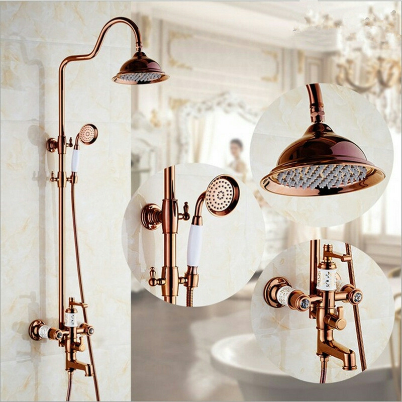 KD-08GS On Sale Rose Golden Bathroom Set Waterfall and Rainfall Square Shower Head with Hand Sprayer Gold Brass Bath Faucet