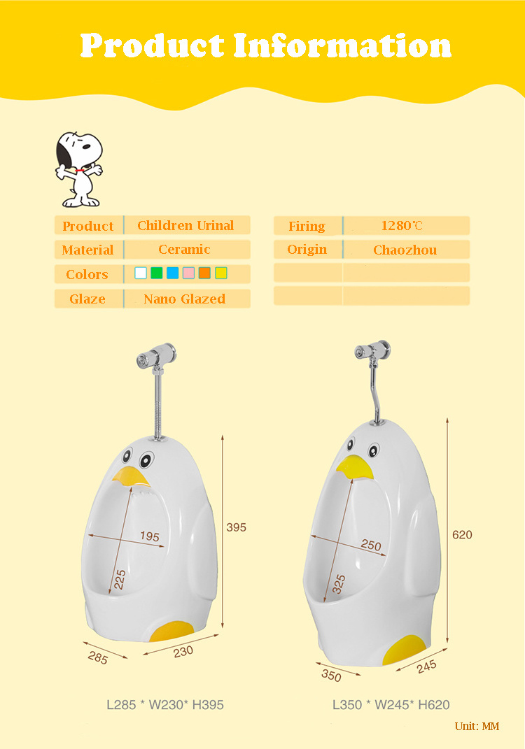 Popular Colored Sanitary Ware for Kindergarten Children European Bathroom Lovely Penguin Shape Ceramic Urinal with Many Colors