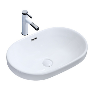 KD-101AB Handmade Ceramic Sanitary Ware Oval Shape Semi Insert Ceramic Washing Sink Bowl Counter Top Muslim Wash Basins