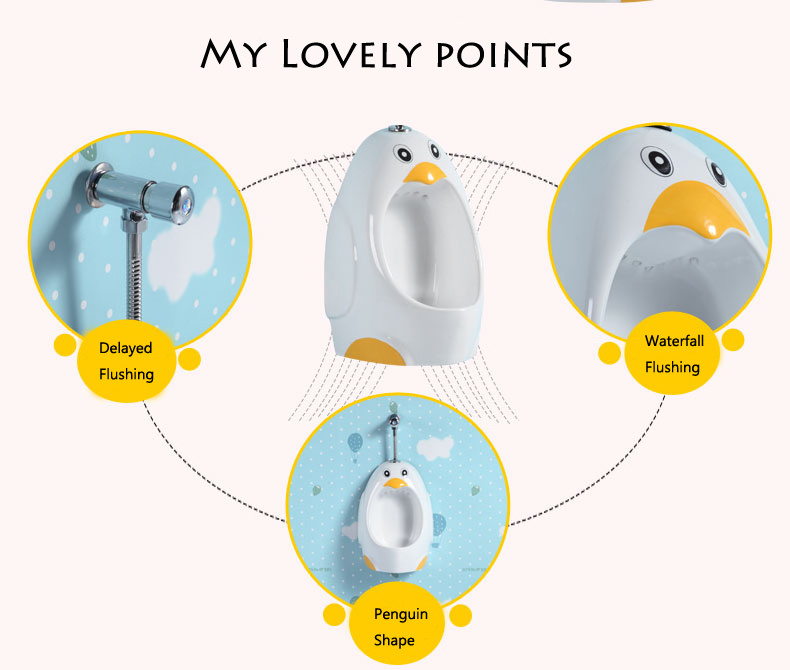 Popular Colored Sanitary Ware for Kindergarten Children European Bathroom Lovely Penguin Shape Ceramic Urinal with Many Colors