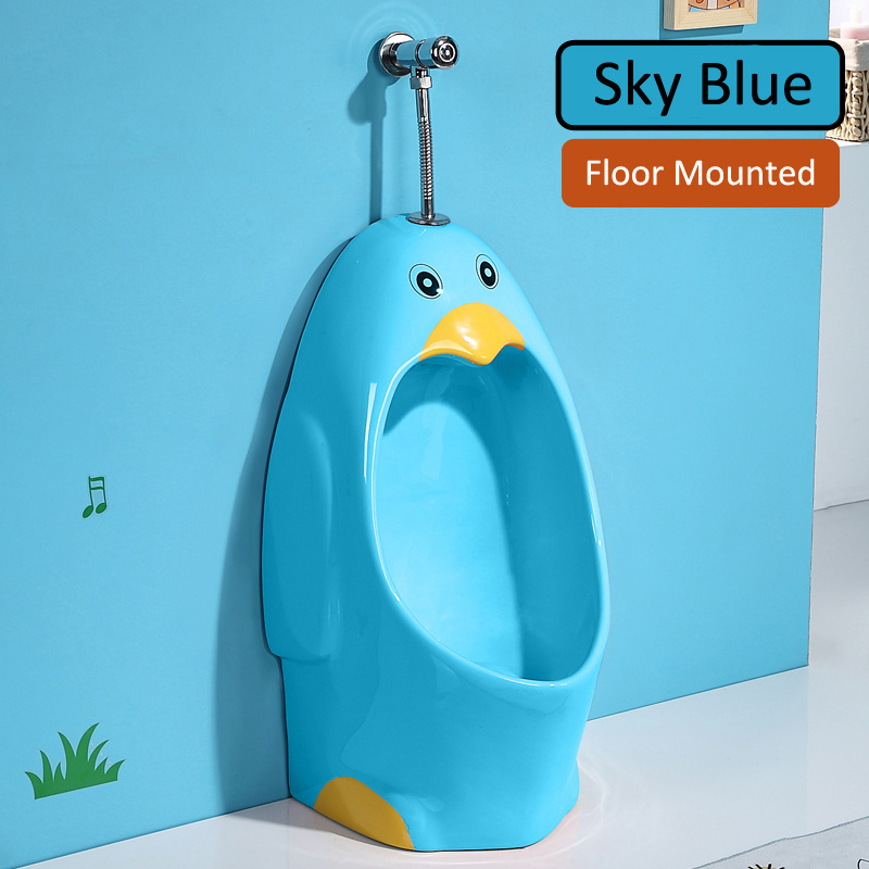 KD-K004U Handmade Ceramic Sanitary Ware Blue Color Floor Mounted Install Urinal for Kindergarten Kids Animal Shape Urine Bowl