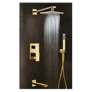 KD-03RS Luxury Bathroom Gold Color Electroplated Brass Rain Shower Concealed Type Square Top Shower Head Brass Bath Faucet