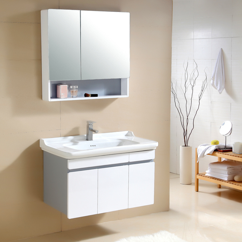 wooden furniture bathroom marble LED mirror vanity bathroom sink with cabinet